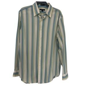 DKNY Men’s Blue, Green,White Striped Classic Cut Dress Shirt Size XL 100% Cotton